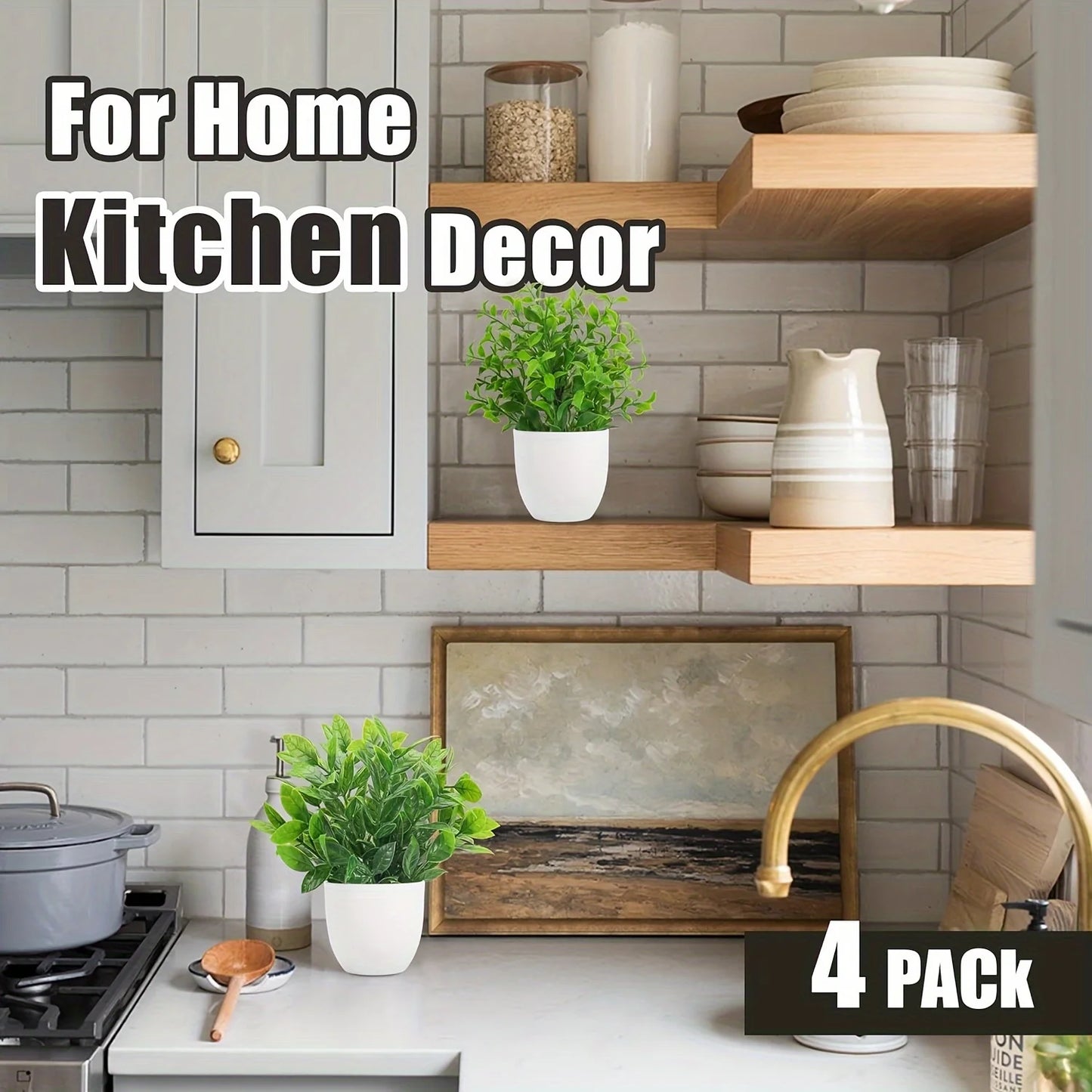 Mini Artificial Potted Plants Set (4 Pack) | Faux Greenery Home Decor
