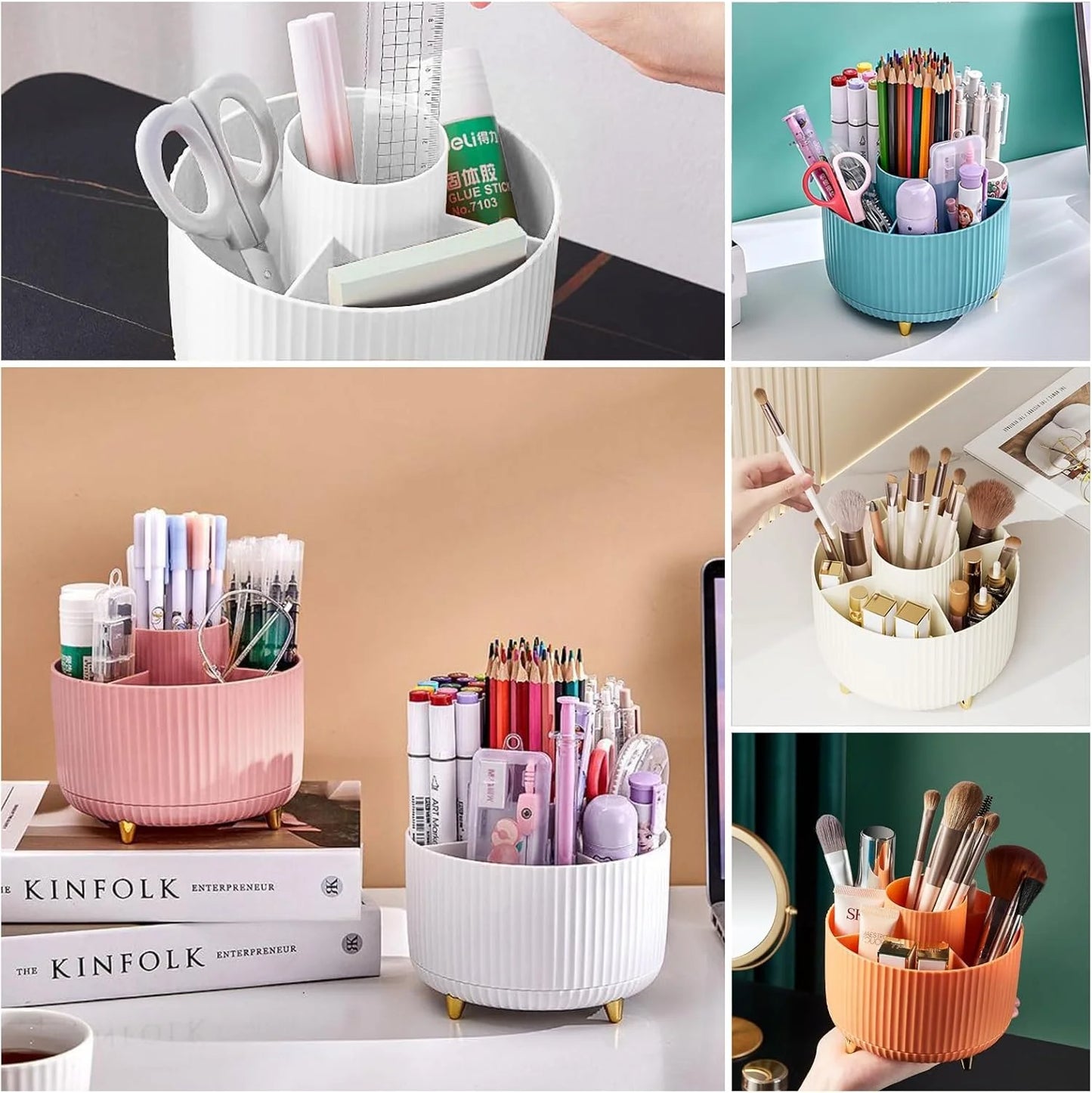 Organizador giratorio para cosméticos | Pinceles, labiales y joyas 