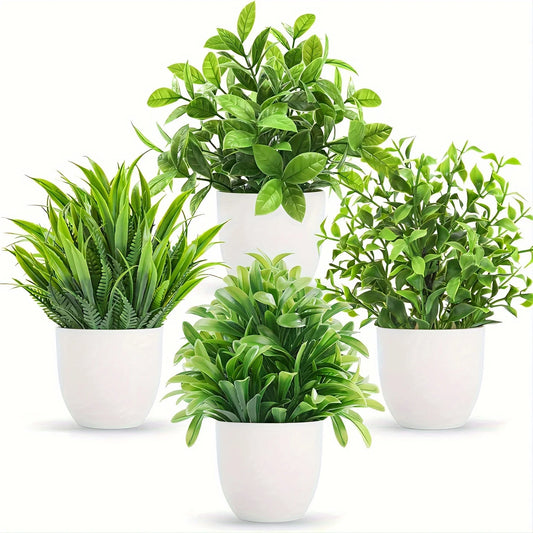 Mini Artificial Potted Plants Set (4 Pack) | Faux Greenery Home Decor