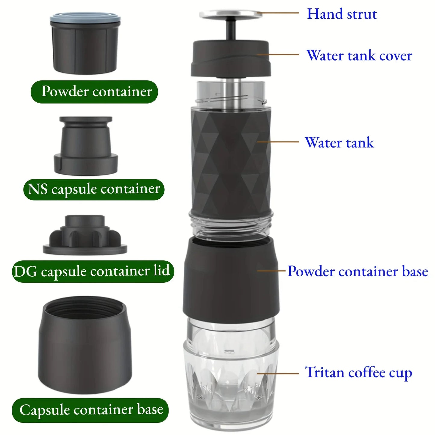 Portable Hand-Press Coffee Machine | Capsule & Ground Coffee Brewer