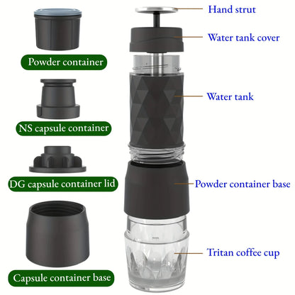 Portable Hand-Press Coffee Machine | Capsule & Ground Coffee Brewer