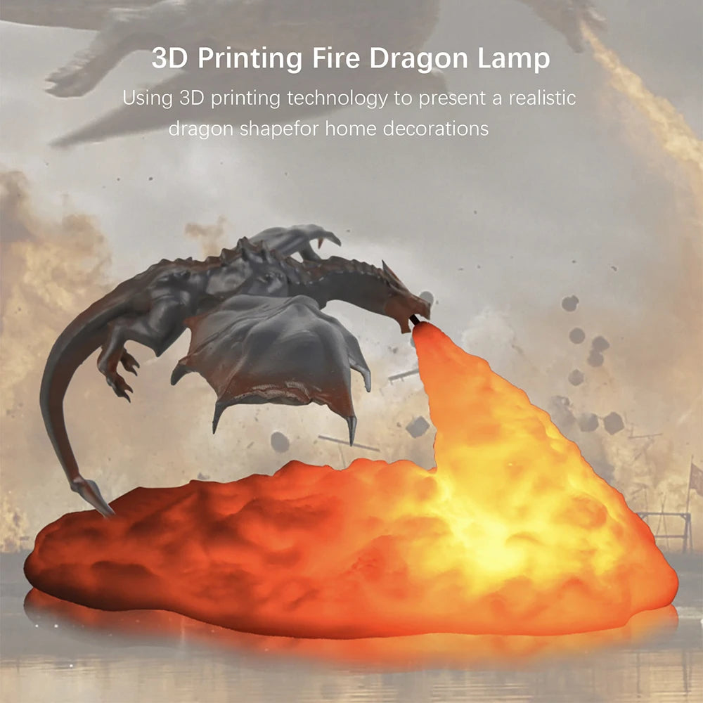 3D Printed Dragon LED Light | Desktop Gaming Decor Night Lamp