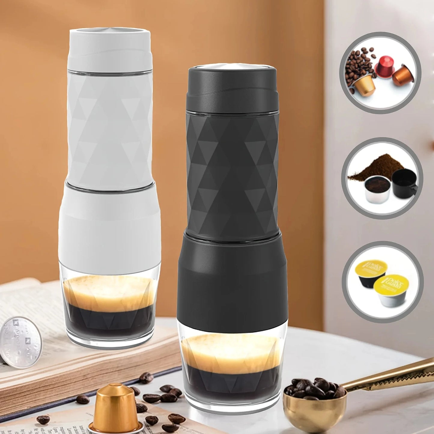 Portable Hand-Press Coffee Machine | Capsule & Ground Coffee Brewer