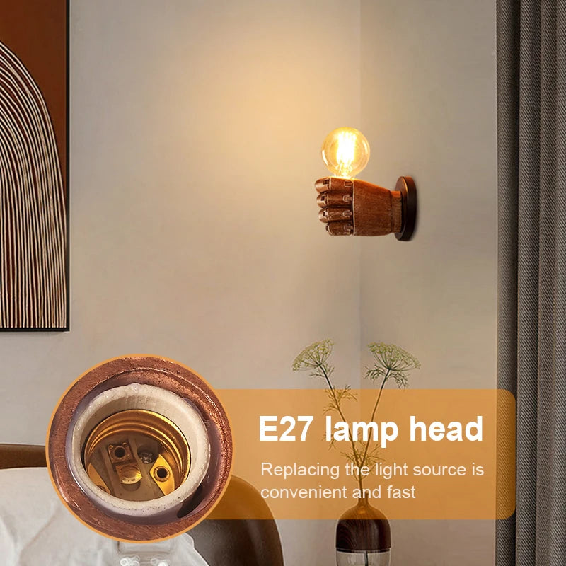 Nordic Retro Hand Wall Lamp | Artistic Resin Fist Wall Sconce