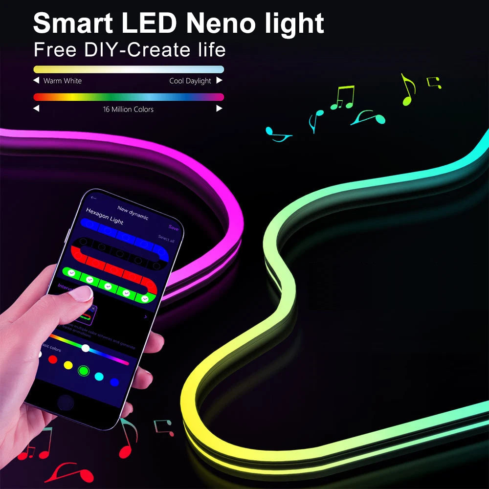 Neon LED Strip with Music Sync & Chasing Effects
