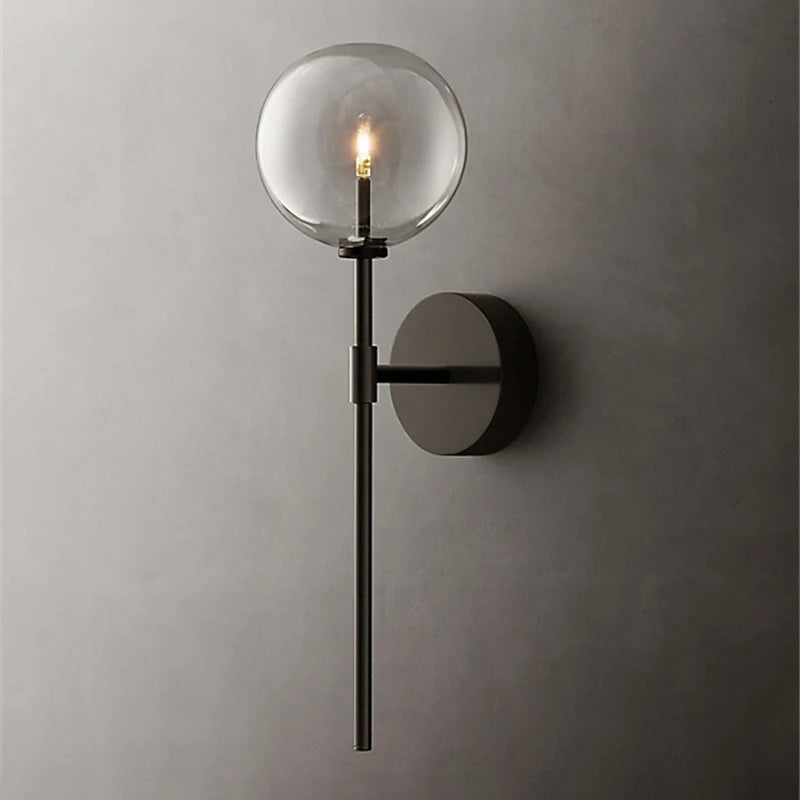 American Retro Glass Ball Wall Light | Nordic Long Wall Sconce